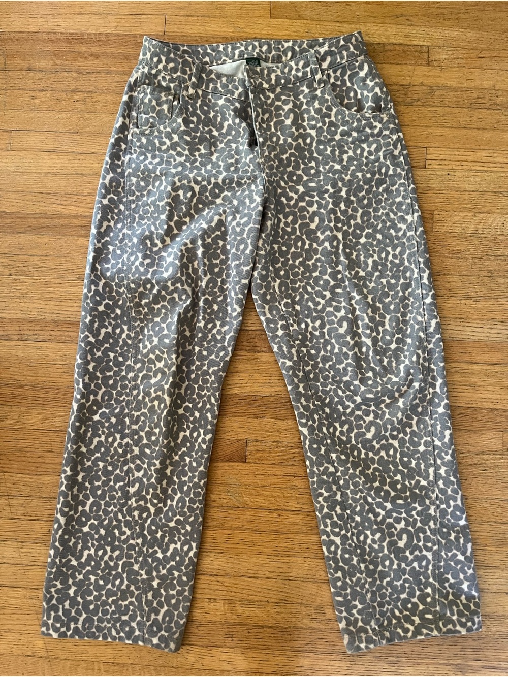 Wild Fable Leopard Print Barrel Jeans Wide Leg Gray Tan Size M